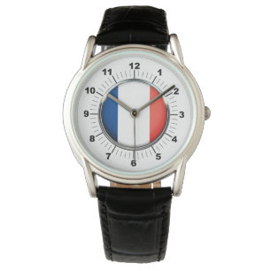 Men's France Flag Crown Black Leather Strap Watch