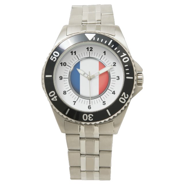 Men's France Flag Stainless Steel Bracelet Watch (Front)