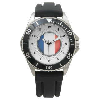 Men's France FlagBlack Rubber Strap Watch