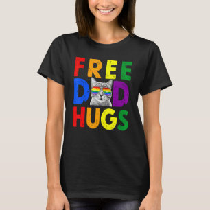 Mens Free Dad Hugs Purride Proud Ally Cat Rainbow T-Shirt