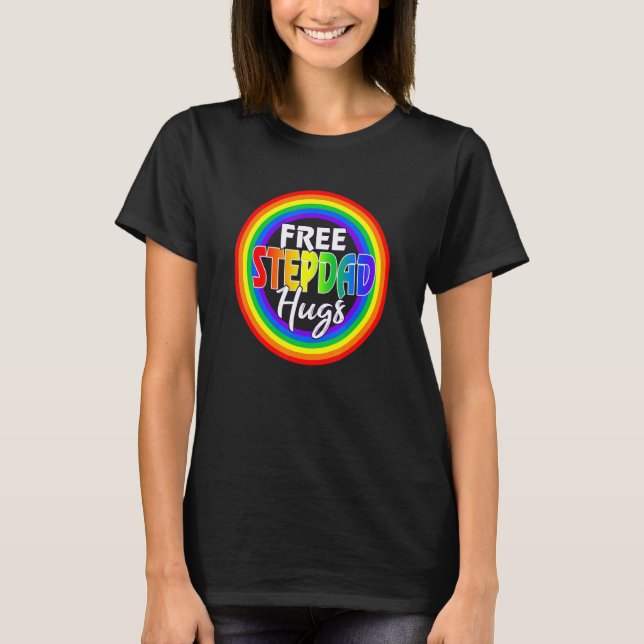 Mens Free Stepdad Hugs Gay  Lgbt Pride Month Fathe T-Shirt (Front)
