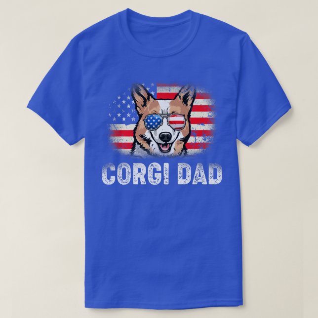 Mens Fun Corgi Dad American Flag Fathers Day1146 T-Shirt (Design Front)
