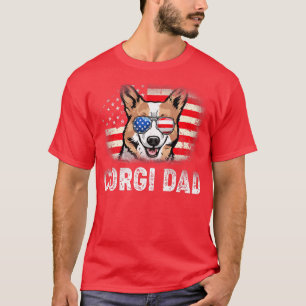 Mens Fun Corgi Dad American Flag Father's Day1147 T-Shirt