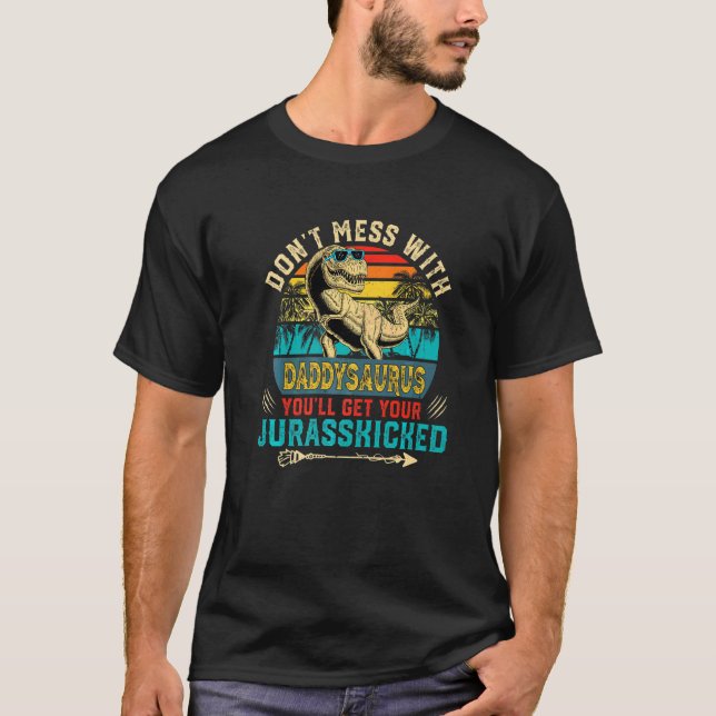 Mens Fun Distressed Daddy Dinosaur Rex Saurus Fath T-Shirt (Front)
