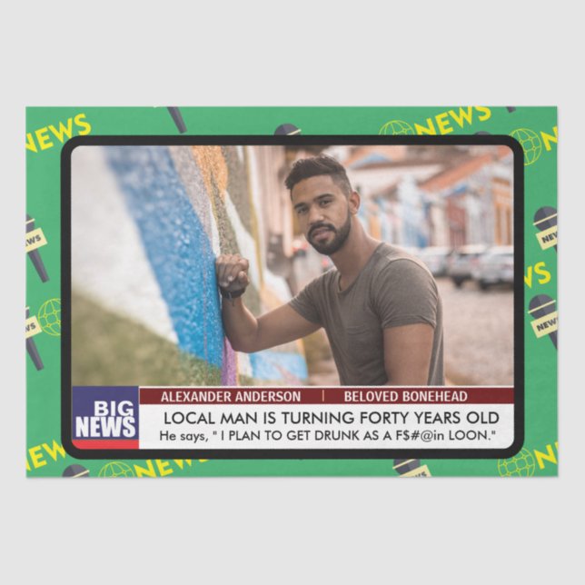 Mens Funny 40th Birthday TV News 50th 60th  Tissue Paper (Front)