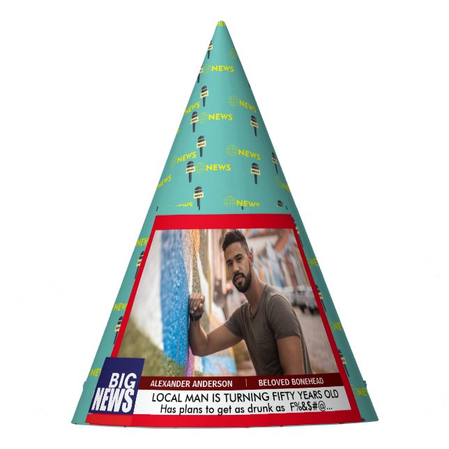 Mens Funny 50th Birthday TV News 40th 60th  Party Hat (Front)