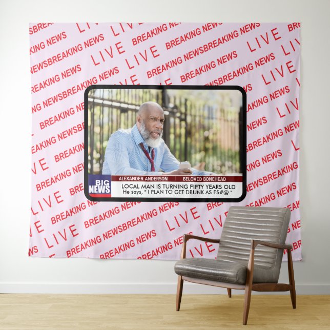 Mens Funny 50th Birthday TV News 40th 60th  Tapestry (In Situ (Horizontal))