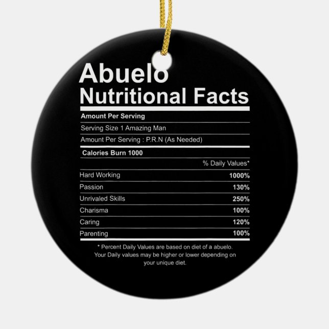 Mens Funny Abuelo Grandfather Nutrition Fact Ceramic Tree Decoration (Front)