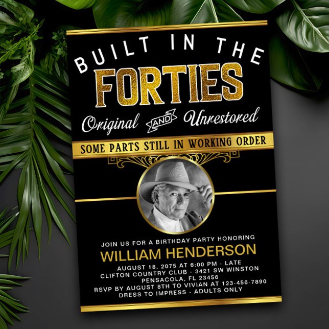 Mens Funny Birthday Party Built in the 40's Invitation (Creator Uploaded)