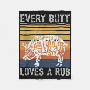 Mens Funny Butt Loves Rub Meat Bbq Smoker Smoking Fleece Blanket