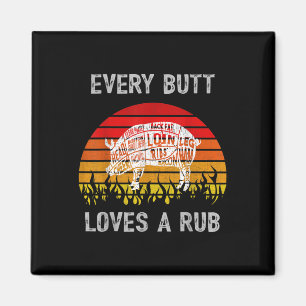 Mens Funny Butt Loves Rub Meat Bbq Smoker Smoking Magnet