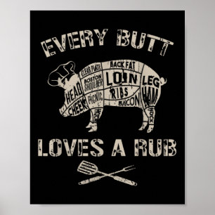 Mens Funny Butt Loves Rub Meat Bbq Smoker Smoking Poster