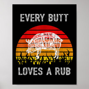 Mens Funny Butt Loves Rub Meat Bbq Smoker Smoking Poster