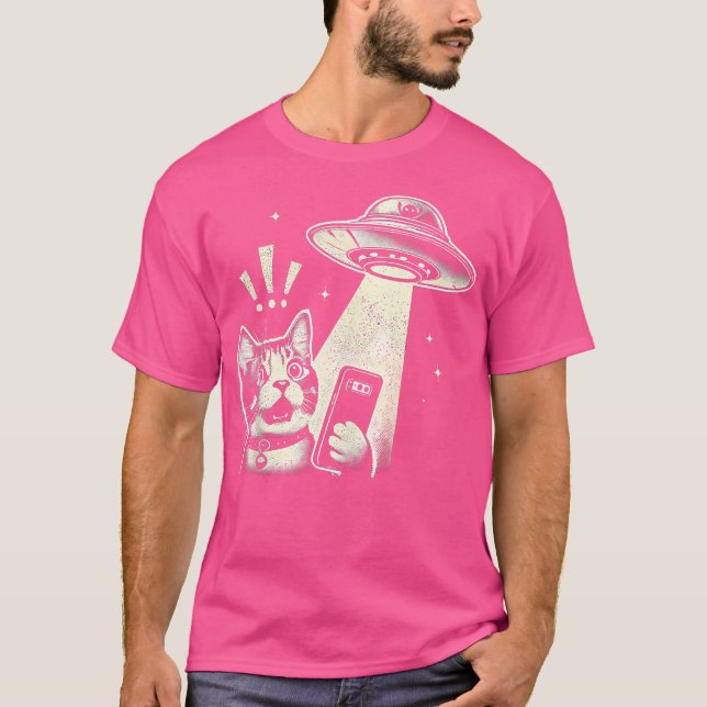 Mens Funny Cat Alien Ufo Encounter Sci-Fi T-Shirt (Front)