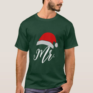 Mens Funny Christmas Couples Matching Mr Santa Hat T-Shirt