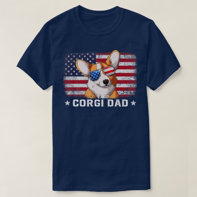 Mens Funny Corgi Dad American Flag Fathers Day1148 T-Shirt (Design Front)