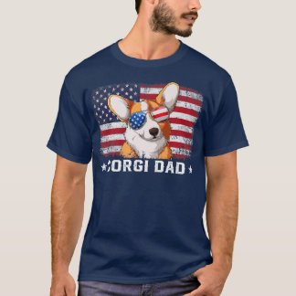 Mens Funny Corgi Dad American Flag Fathers Day1148 T-Shirt