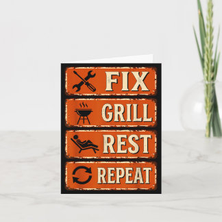 Mens Funny Dad Fix Grill Rest Repeat Mens Fathers Card
