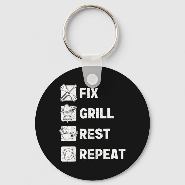 Mens Funny Dad Fix Grill Rest Repeat Mens Gifts Key Ring (Front)