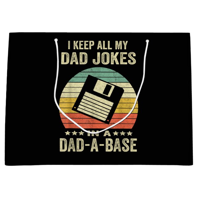Mens Funny dad Jokes in dad-a-Base Large Gift Bag (Front)