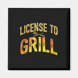 Mens Funny Dad Loves Bbq License To Grill Meat Smo Magnet
