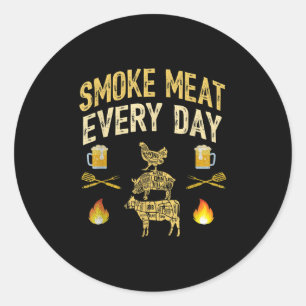 Mens Funny Dad Loves Bbq Smoke Meat Every Day Gril Classic Round Sticker