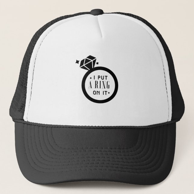 Men's Funny Engaged Marriage Engagemen Trucker Hat (Front)