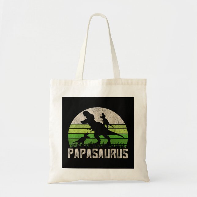 Mens Funny Grandpa Shirts, Papasaurus Dinosaur 2 K Tote Bag (Front)