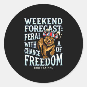 Mens funny grizzly bear patriotic summer freedom classic round sticker