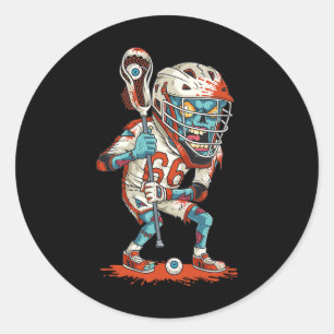 Mens Funny Lacrosse Zombie Player Lax Lazy Hallowe Classic Round Sticker