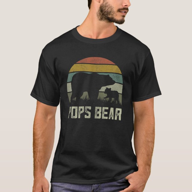 Mens Funny Pops Bear S, Cub Kid Fathers Day Grandp T-Shirt (Front)