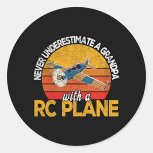Mens Funny Rc Plane Grandpa Model Aeroplane Pilot Classic Round Sticker