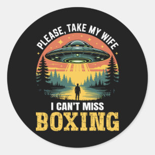 Mens Funny Ufo Boxing Joke Alien Abduction Retro Classic Round Sticker