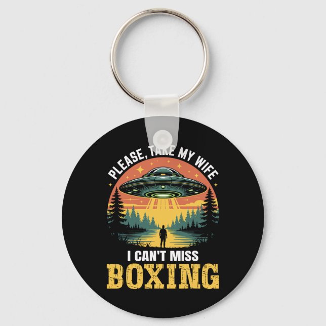 Mens Funny Ufo Boxing Joke Alien Abduction Retro  Key Ring (Front)