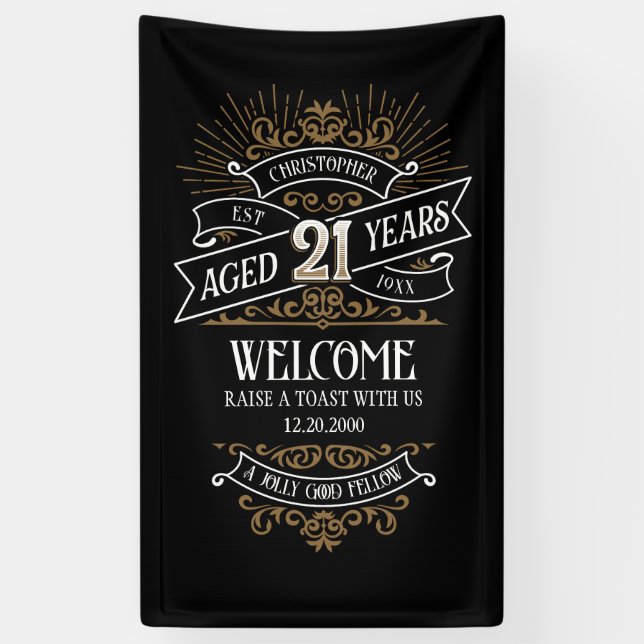 Mens Funny Whiskey 21st Birthday Banner (Vertical)