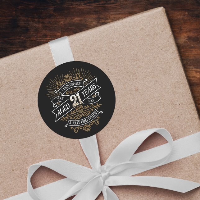 Mens Funny Whiskey 21st Birthday Classic Round Sticker (Creator Uploaded)