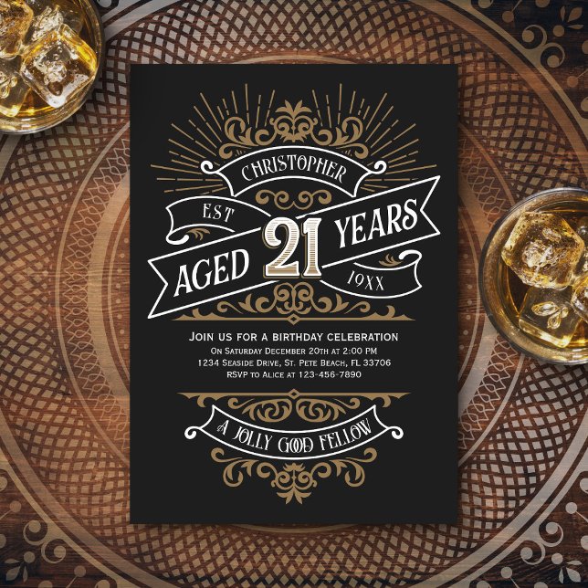Mens Funny Whiskey 21st Birthday Invitation (Creator Uploaded)