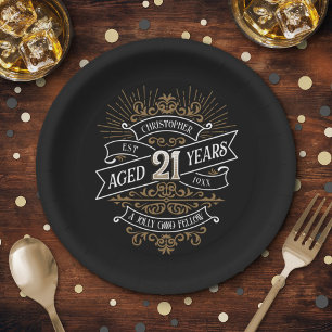 Mens Funny Whiskey 21st Birthday Paper Plate