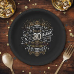 Mens Funny Whiskey 30th Birthday Paper Plate<br><div class="desc">Celebrate the big 3-0 with style and humour with this vintage whiskey label-inspired birthday design. The black, gold, and white typography is ornate and elegant, giving it a classic retro vintage feel. Perfect for man (or woman!) in your life who loves their scotch, spirits, bourbon, and other liquor drinks. Features...</div>