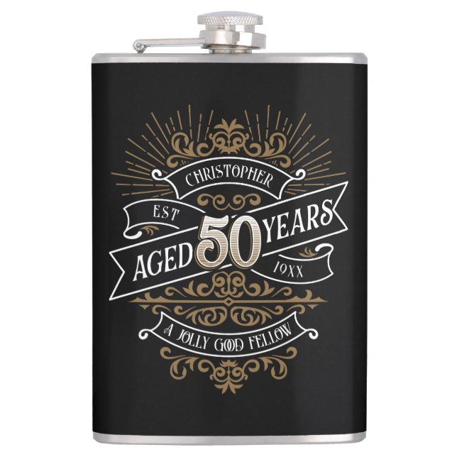 Mens Funny Whiskey 50th Birthday Hip Flask (Front)