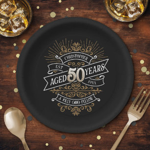 Mens Funny Whiskey 50th Birthday Paper Plate