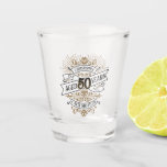 Mens Funny Whiskey 50th Birthday Shot Glass<br><div class="desc">Celebrate the big 5-0 with style and humour with this vintage whiskey label-inspired birthday design. The black, gold, and white typography is ornate and elegant, giving it a classic retro vintage feel. Perfect for man (or woman!) in your life who loves their scotch, spirits, bourbon, and other liquor drinks. Features...</div>