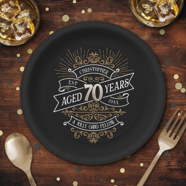Mens Funny Whiskey 70th Birthday Paper Plate (Creator Uploaded)