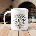 Mens Funny Whiskey 80th Birthday Coffee Mug<br><div class="desc">Celebrate the big 8-0 with style and humour with this vintage whiskey label-inspired birthday design. The black, gold, and white typography is ornate and elegant, giving it a classic retro vintage feel. Perfect for man (or woman!) in your life who loves their scotch, spirits, bourbon, and other liquor drinks. Features...</div>