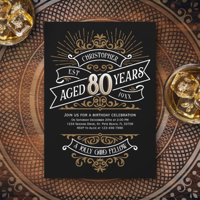 Mens Funny Whiskey 80th Birthday Invitation (Creator Uploaded)