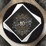 Mens Funny Whiskey 80th Birthday Napkin<br><div class="desc">Celebrate the big 8-0 with style and humour with this vintage whiskey label-inspired birthday design. The black, gold, and white typography is ornate and elegant, giving it a classic retro vintage feel. Perfect for man (or woman!) in your life who loves their scotch, spirits, bourbon, and other liquor drinks. Features...</div>