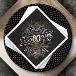 Mens Funny Whiskey 80th Birthday Napkin<br><div class="desc">Celebrate the big 8-0 with style and humour with this vintage whiskey label-inspired birthday design. The black, gold, and white typography is ornate and elegant, giving it a classic retro vintage feel. Perfect for man (or woman!) in your life who loves their scotch, spirits, bourbon, and other liquor drinks. Features...</div>