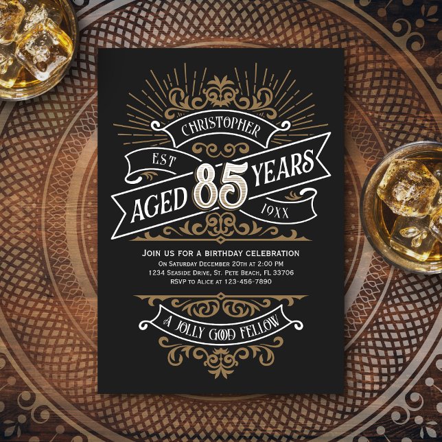 Mens Funny Whiskey 85th Birthday Invitation (Creator Uploaded)
