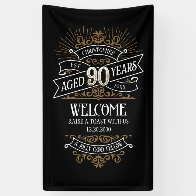 Mens Funny Whiskey 90th Birthday Banner (Vertical)