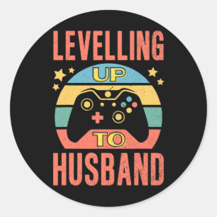 Mens Gamer Husband Levelling Up Wedding Engagement Classic Round Sticker